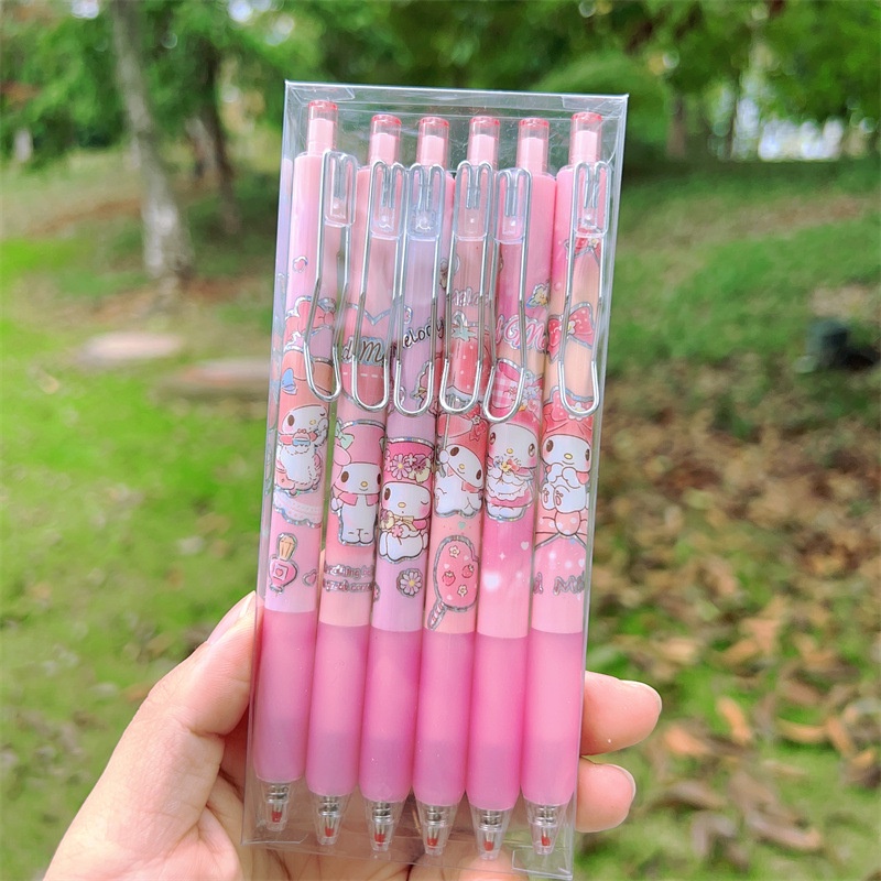 Hộp Bút Gel Mực Đen Ngòi 0.5Mm In Họa Tiết Pikachu / Dâu Tây Dễ Thương Kèm Hộp Đựng