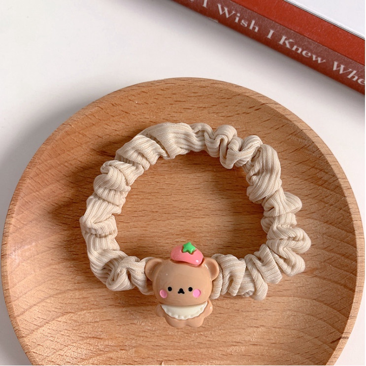 Cột tóc Scrunchies vải đính charm gấu dễ thương, Chun tóc kiêm vòng tay xinh xắn - Sỉ lẻ thun tóc đẹp giá rẻ