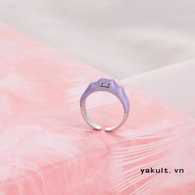 yakult Nhẫn hình quái vật mặt cười màu tím đáng yêu thời trang