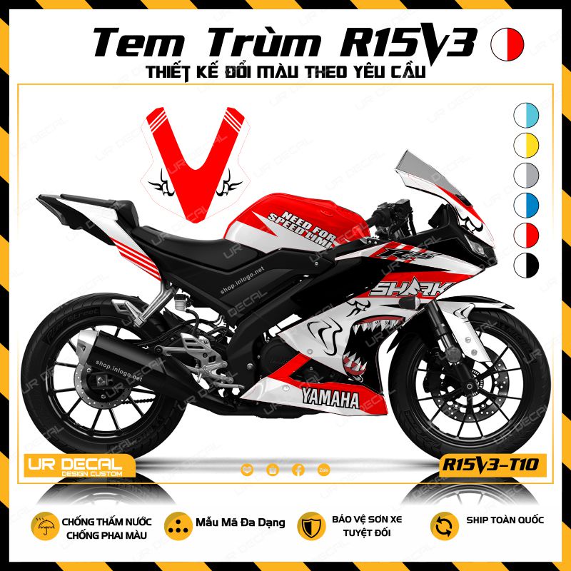 Tem Trùm Dán Xe R15 V3 Cá Mập Shark Siêu Chất  | R15V3 010| UR Decal