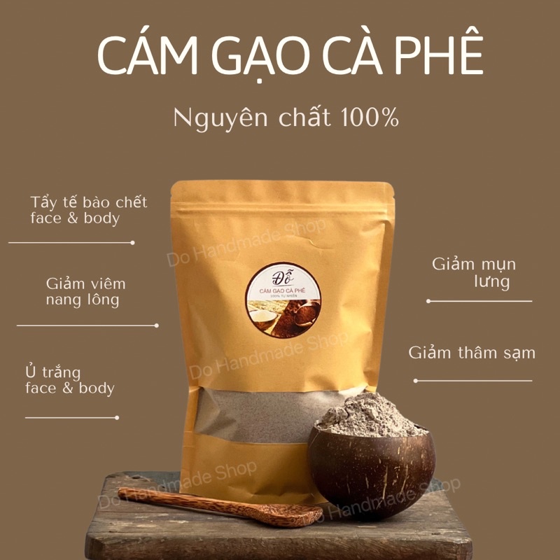 100G; 250G bột cám gạo cà phê handmade tắm trắng, mặt nạ dưỡng da, tẩy tế bào chết cho mặt và toàn thân hiệu quả