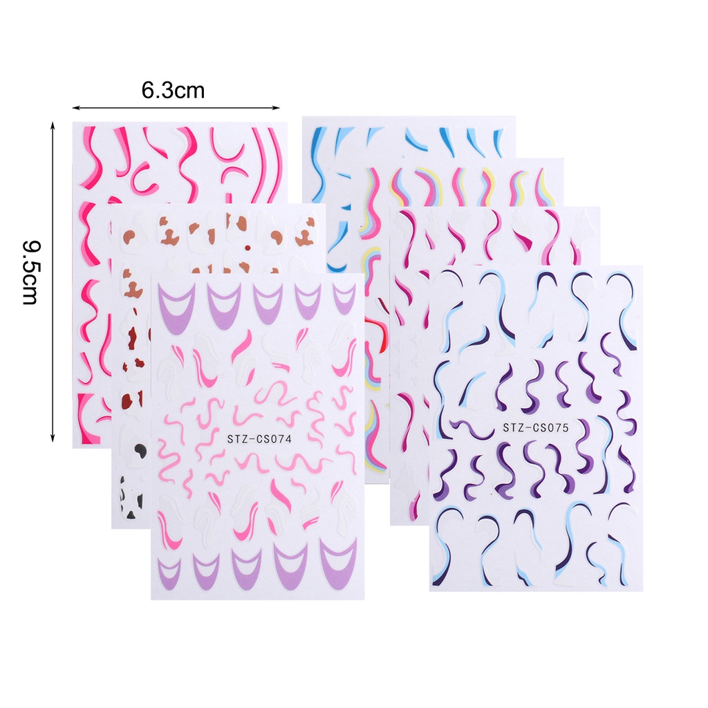 Bộ 7 Miếng Dán Móng Tay Siêu Mỏng Họa Tiết Hình Học 3D Phong Cách Pháp