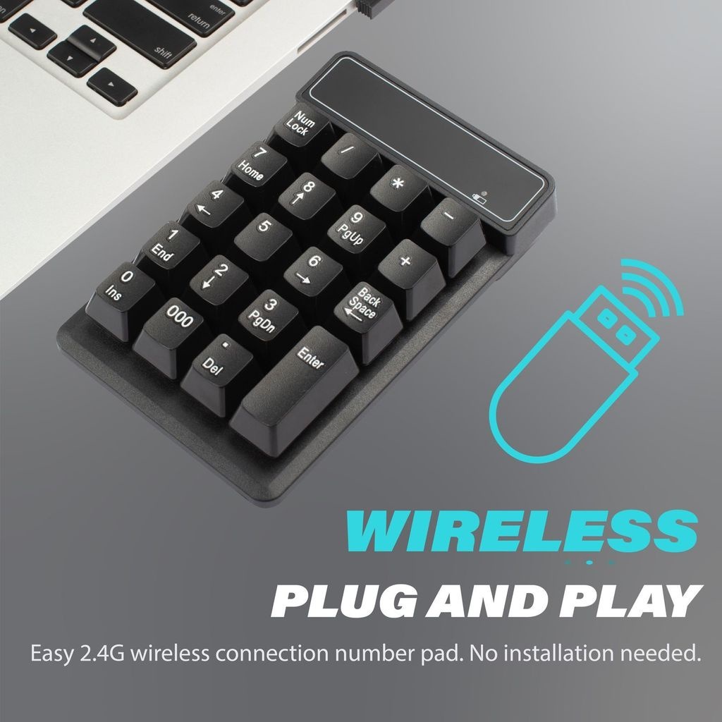 Bàn Phím Số Không Dây 2.4G 19 Phím Chống Nước Kết Nối USB