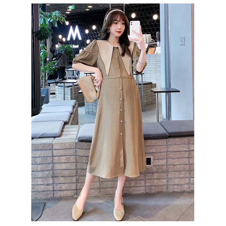 Váy Bầu dáng xuông cổ bèo-VB 15 90- tay bồng bo chun, phong cách tiểu thưHàng loại 1phù hợp đi làm , đi chơi