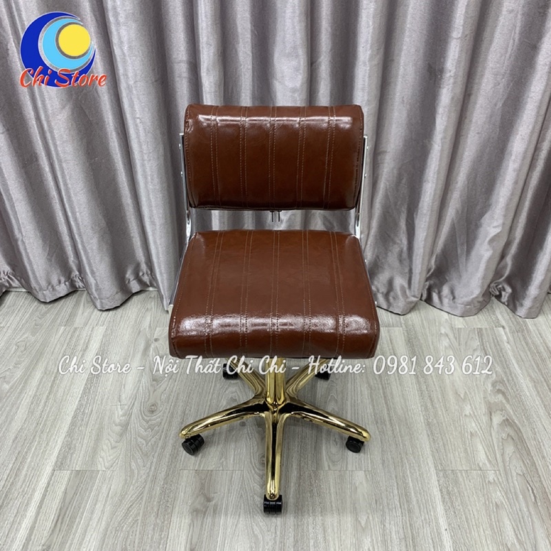 Ghế Xoay Ngồi Bàn Trang Điểm Da Xoay 360 Độ Và Tuỳ Chỉnh 40/55cm Cao Cấp, Ghế Phòng Chờ Lễ Tân Nhập Khẩu Chân Vàng Gold