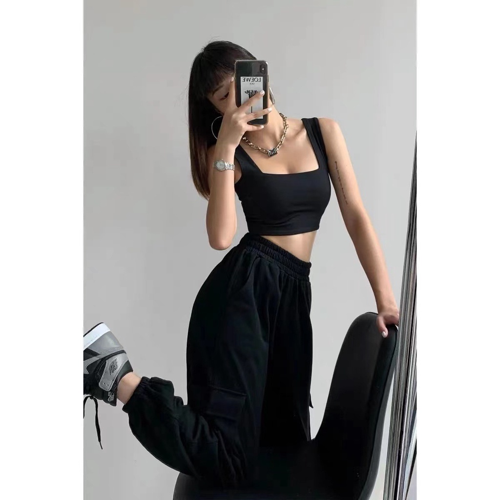 DUNEA Áo Tank Top Hai Dây Màu Trơn Thời Trang Cho Nữ