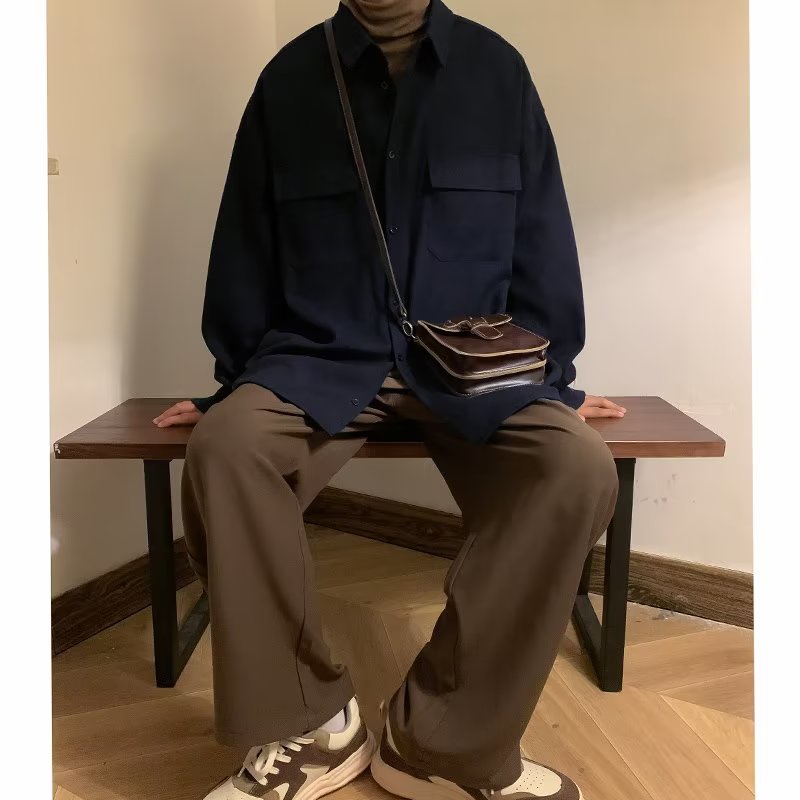 Áo Sơ Mi Phối Túi Thời Trang Vintage Đơn Giản Dành Cho Nam Và Nữ áo sơ mi nam form rộng hàn quốc áo nam đẹp Áo sơ mi chất lượng cao