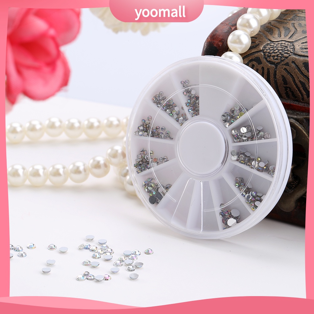 Hộp Hạt Đá Acrylic 5 Kích Cỡ Đính Móng Tay Trang Trí Nghệ Thuật 1 Bánh Xe