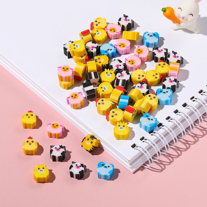 Set 20 Cục Tẩy Bằng PVC Mini 10 * 10mm Họa Tiết Trái Cây / Số / Trái Cây Hoạt Hình Đa Dụng