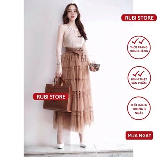 Chân váy voan xòe 5 tầng dáng dài cạp chun có lót trong tiện lợi LINH RUBI STORE V014