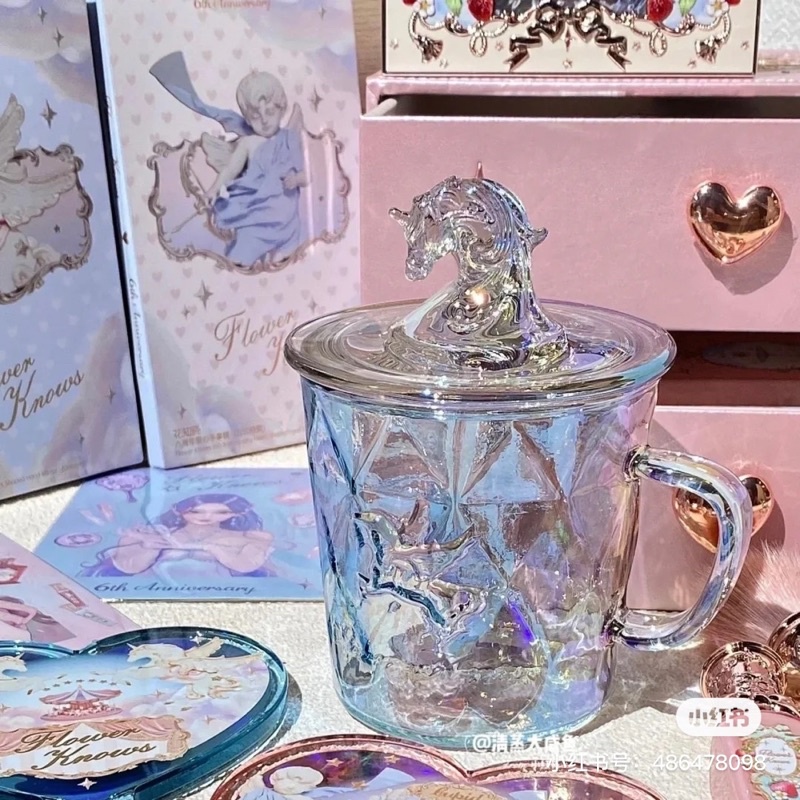 Có sẵn - cốc thuỷ tinh Flower knows kỳ lân thú một sừng Unicorn hologram