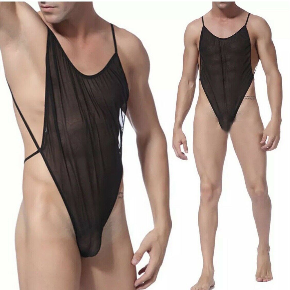 Bodysuit Lingerie Male Mesh Nightwear See Through Sleepwear Sleeveless