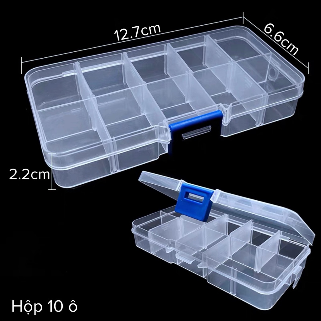 Hộp Nhựa Trong Suốt 10 Ngăn Đựng Đồ Trang Sức, Đồ DIY Tiện Lợi