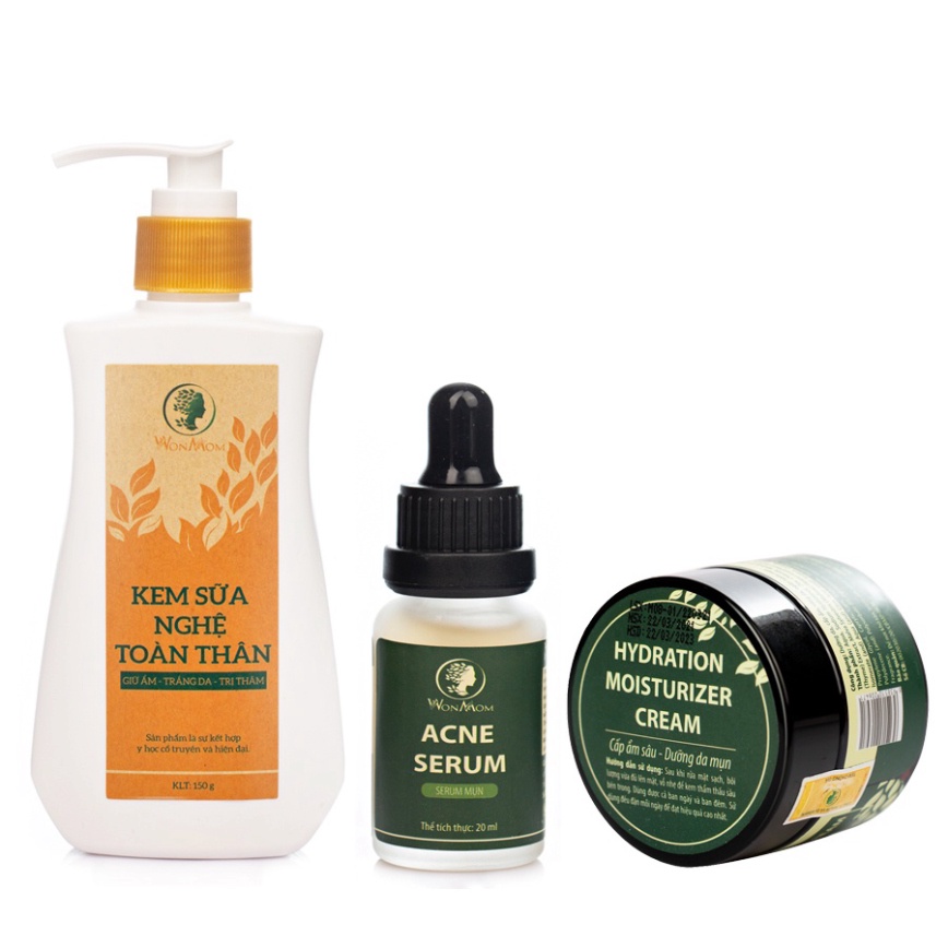 Bộ sạch mụn, trắng sáng da mặt và body tút lại vẻ đẹp toàn diện ( 1 Serum mụn + 1 Kem cấp ẩm + 1 Kem sữa nghệ body )