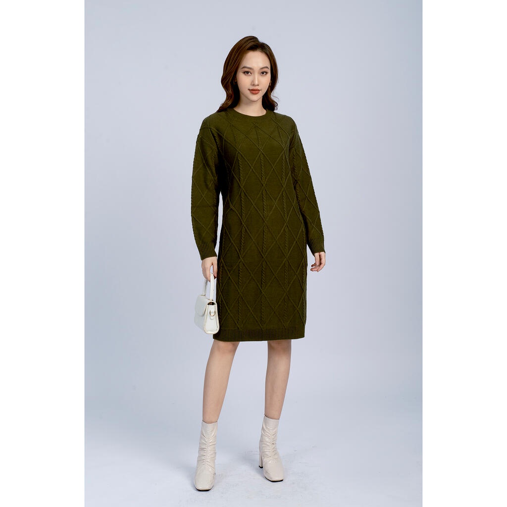 Đầm len họa tiết quả trám kèm đai MMOutfit AL1022010