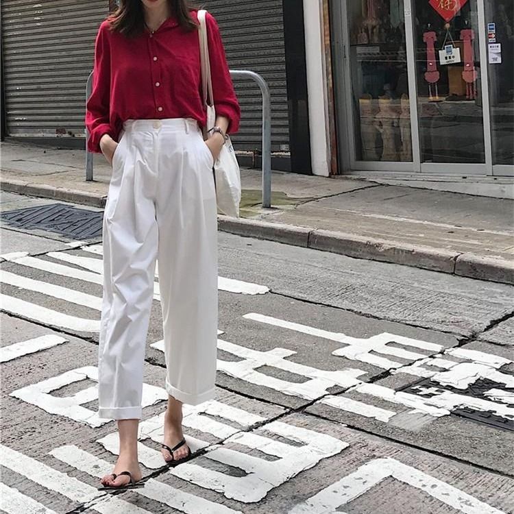 Quần Dài Nữ Ống Rộng Lưng Cao Thời Trang Hàn Quốc 2023