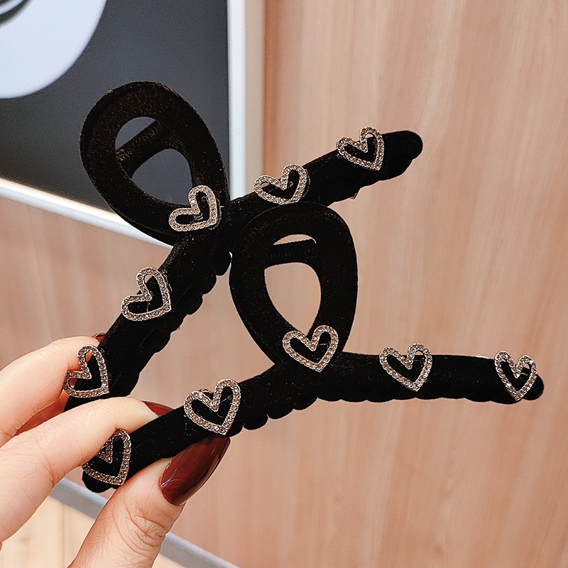 Kẹp Tóc Nhung Đen Đính Đá Hình Trái Tim Phong Cách Hàn Quốc Cho Nữ