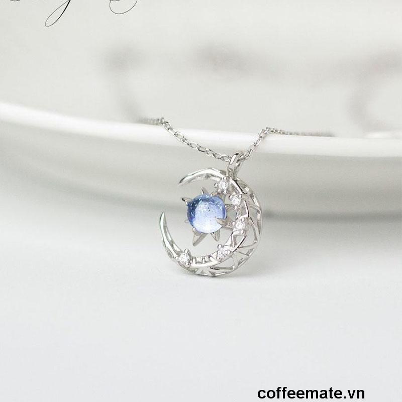 【coffeemate】⚡Vòng cổ Mặt Trăng Và Ngôi Sao Màu Xanh Dương Đơn Giản Phong Cách Hàn Quốc Cho Nữ