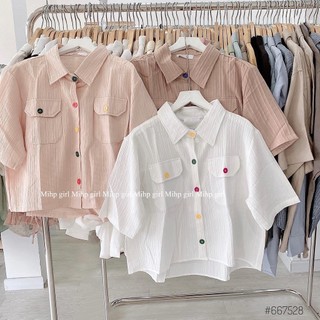 Áo croptop vải xốp gân nút màu kiểu dáng basic dễ phối đồ