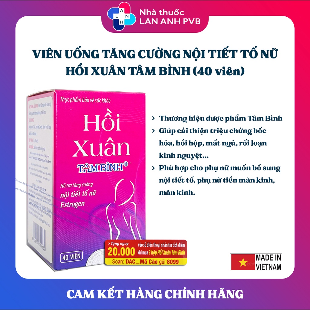 HỒI XUÂN TÂM BÌNH (40 viên) - Viên uống bổ sung nội tiết tố nữ.