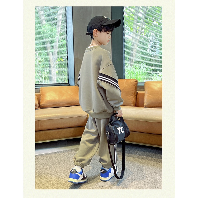 YAOEENH Bộ Áo Khoác Tay Dài + Quần Dài Dáng Rộng Phong Cách Thể Thao Thời Trang Mùa Thu Cho Bé Trai 120-170cm