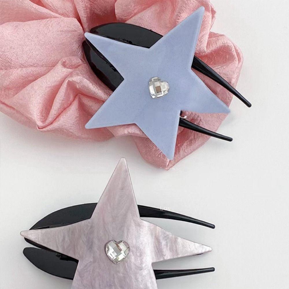 NICKOLAS Kẹp Tóc Hình Ngôi Sao / Trái Tim Năm Cánh Đính Đá Sáng Tạo Phong Cách Hàn Quốc Y2K