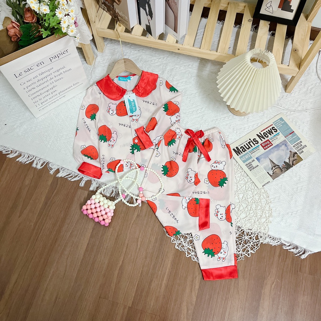 Đồ Bộ Bé Gái Mặc Nhà dài tay cao cấp Pijama Lụa Cao Cấp Cho Bé