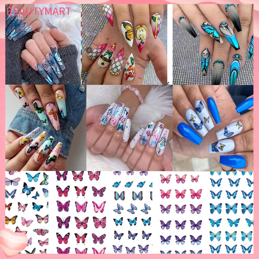 Miếng Dán Trang Trí Móng Tay Chống Nước Hình Bướm Tinh Tế