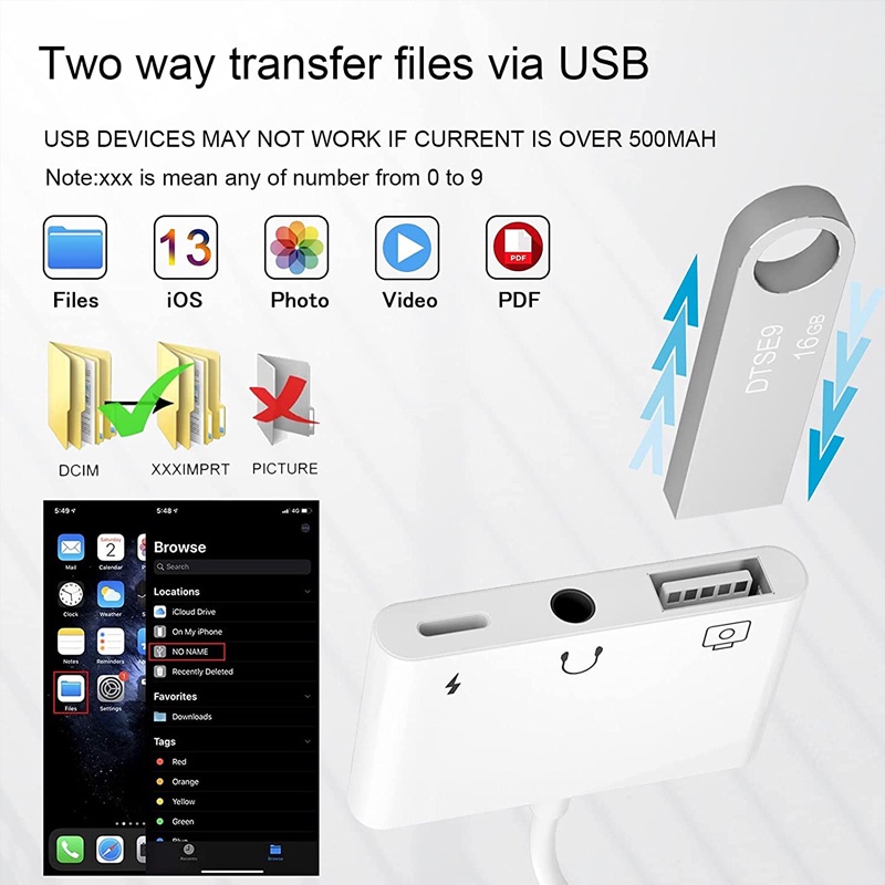 Đầu Chuyển Đổi USB OTG 3 Trong 1 Với Cổng Sạc Và Tai Nghe 3.5Mm Tương Thích Với iPhone 13 / 12 / 11 Pro / X / 8 / 7