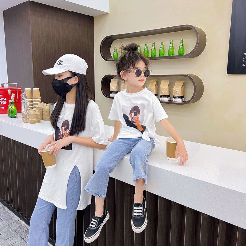 Bộ Áo Thun Tay Ngắn + Quần Dài 8 Tấc Phong Cách Hàn Quốc Thời Trang Đường Phố Cho Nữ