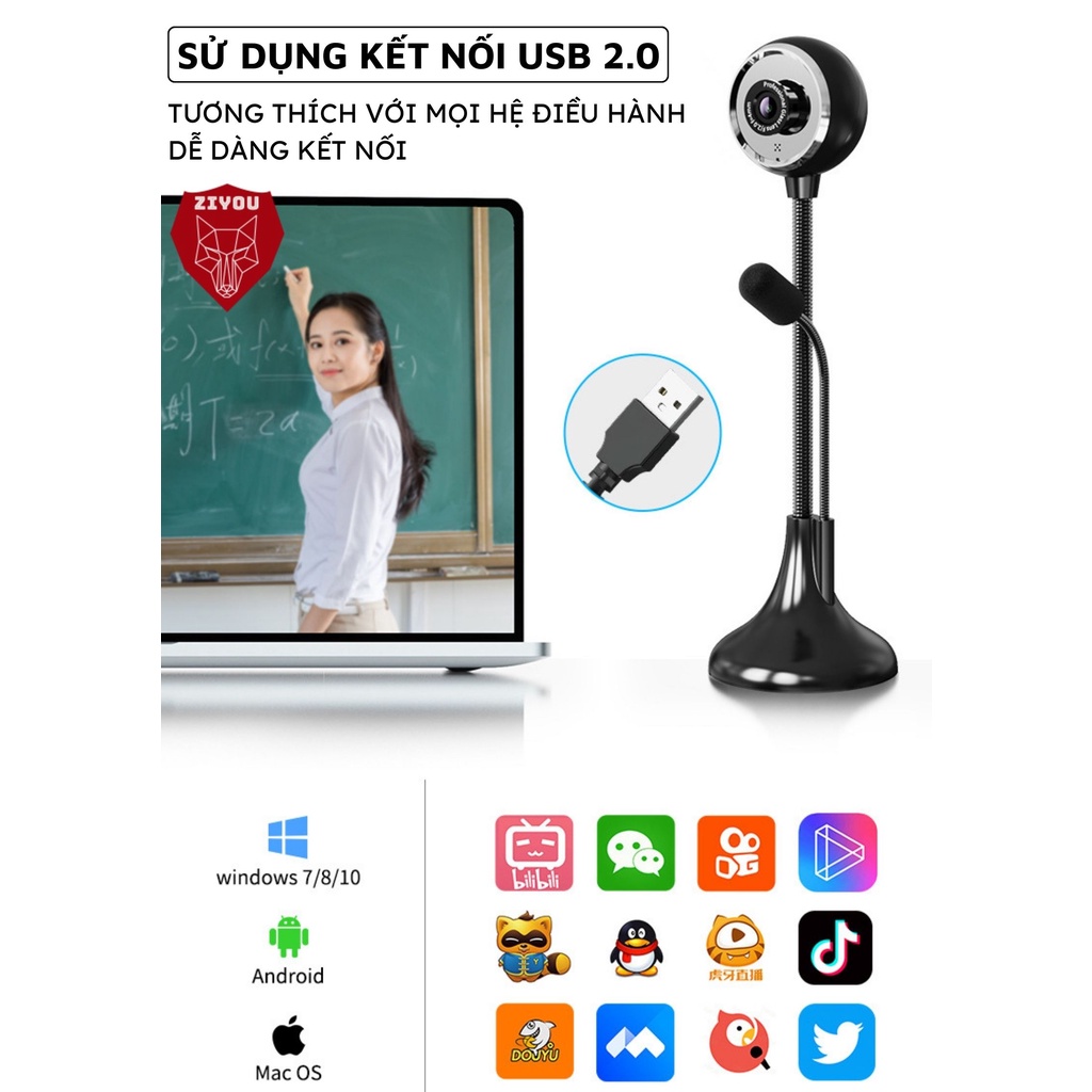 Webcam Camera Máy Tính Ziyou A09 Có Mic Micro 360° Full HD Siêu Nét Góc Rộng Hỗ Trợ Livestream Cho Laptop PC