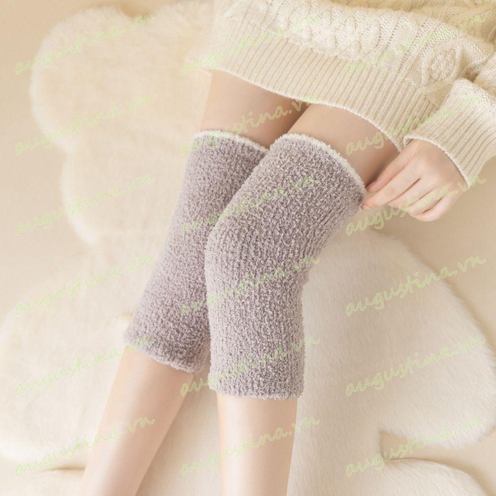AUGUSTINA Vớ dệt kim vải lông cừu san hô dày co giãn giữ ấm mùa đông dài đến đầu gối ngọt ngào phong cách Nhật Bản cho nữ