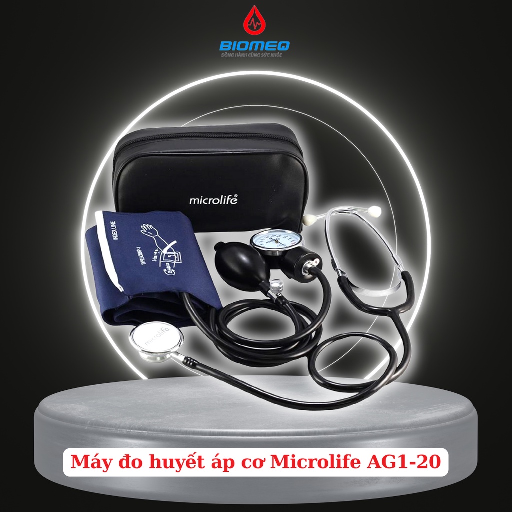 Máy đo huyết áp cơ Microlife AG1-20 có ống tai nghe 2 mặt, đồng hồ áp suất bóng bóp van xả chất lượng cao