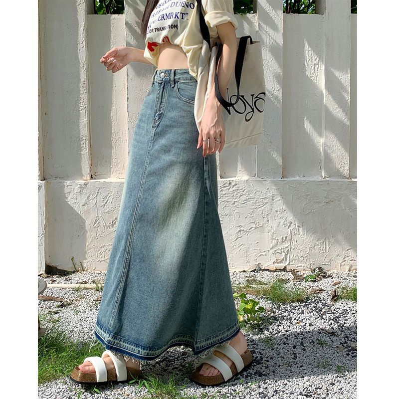 Chân váy jean Dáng Chữ A Lưng Cao Thời Trang Thu Đông 2023 Phong Cách Retro Mới