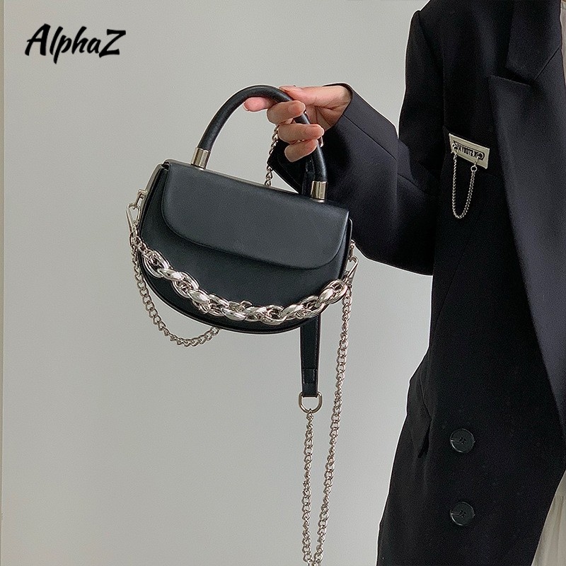 AlphaZ Túi Đeo Chéo Vai Kiểu Yên Ngựa Nhỏ Hình Vuông Có Dây Xích Đeo Thời Trang Mới Xu Hướng Đi Làm