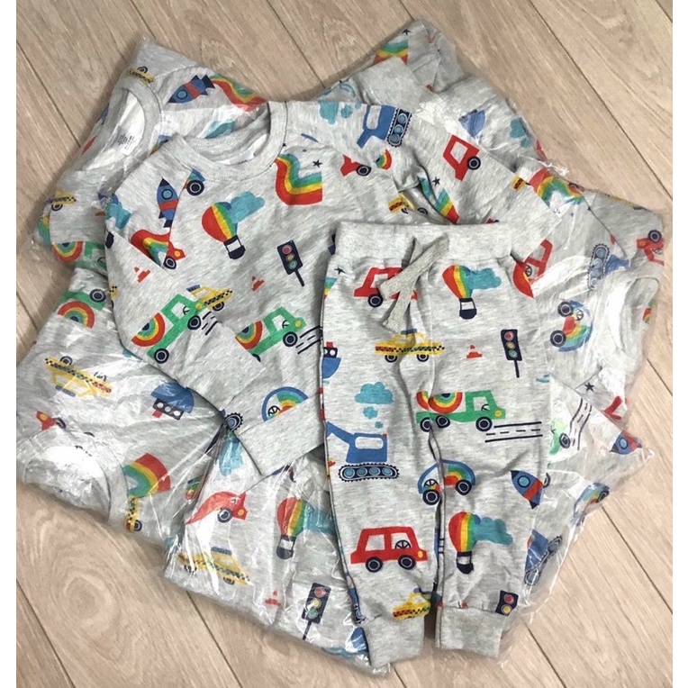 Bộ nỉ chui đầu hoạ tiết oto ghi cho bé trai size từ 10-22 cân