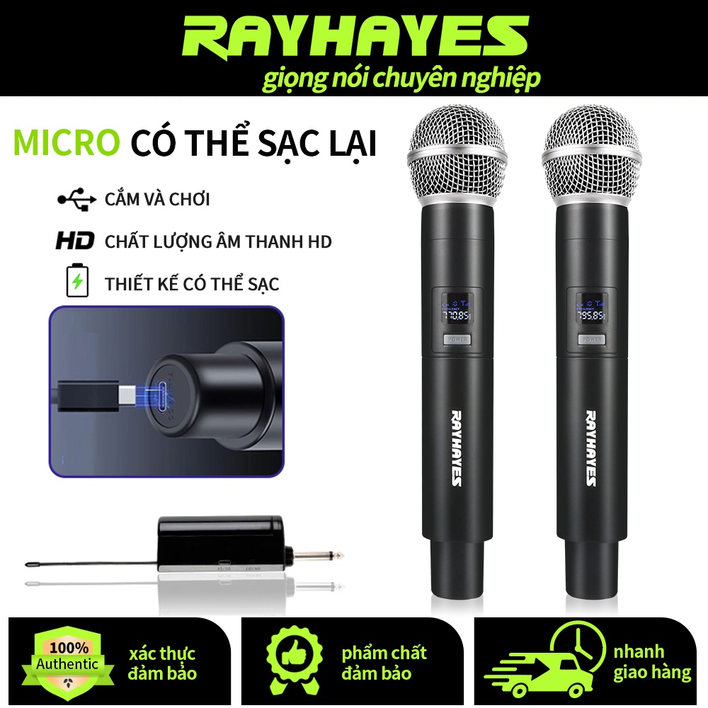 RAYHAYES Micro Không Dây Pin Sạc Cho Videoke Karaoke HD Audio chuyên nghiệp chống hú