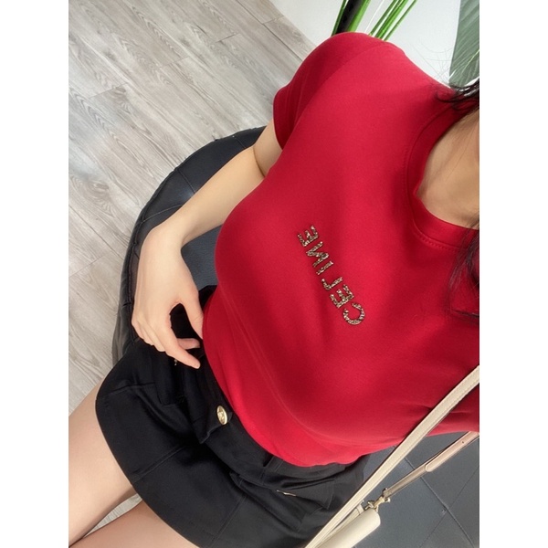 Áo phông cotton tàu fom ôm dáng vừa chữ celineee