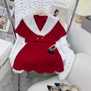 ⛔️ set áo phối viền kèm chân váy răng cưaaaa 60-90kg ⛔️ bigsize rin heo