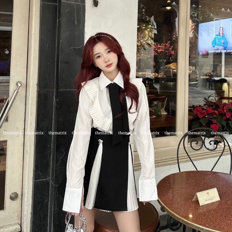 Hazel Set - Áo sơmi kèm chân váy xoè (ảnh thật)