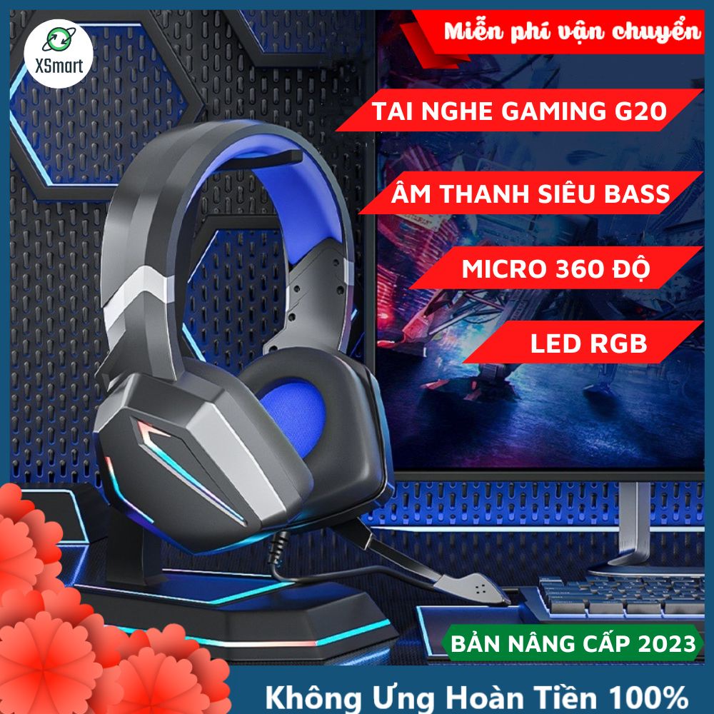 Tai Nghe Chụp Tai Máy Tính Gaming G20 Âm Thanh Siêu Bass, Micro 360 Độ, Đệm Tai Thoáng Khí Cực Êm, Bản Cao Cấp 2023