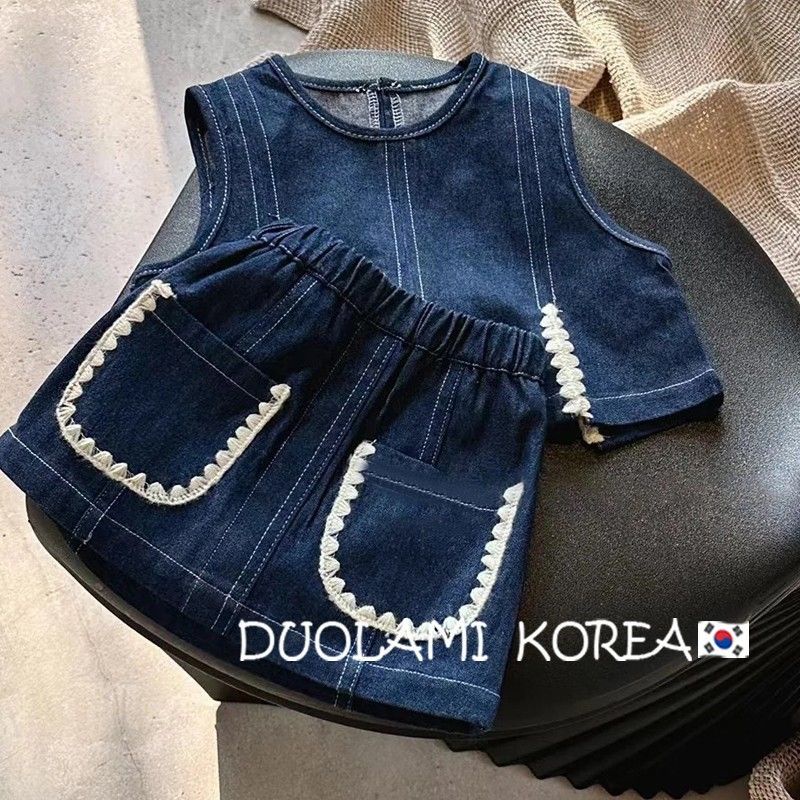 Set Áo Sơ Mi Và Chân Váy Denim Phong Cách Hàn Quốc Thời Trang Xuân Hè Cho Bé Gái 30131