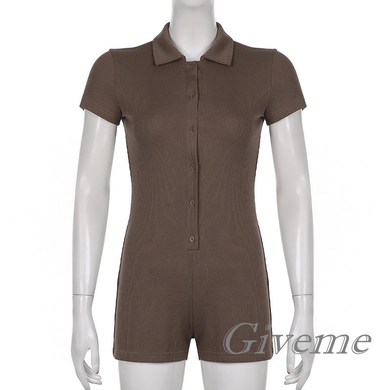 Áo Liền Quần Tay Ngắn Dáng Ôm Màu Sắc Đơn Giản Cho Nữ