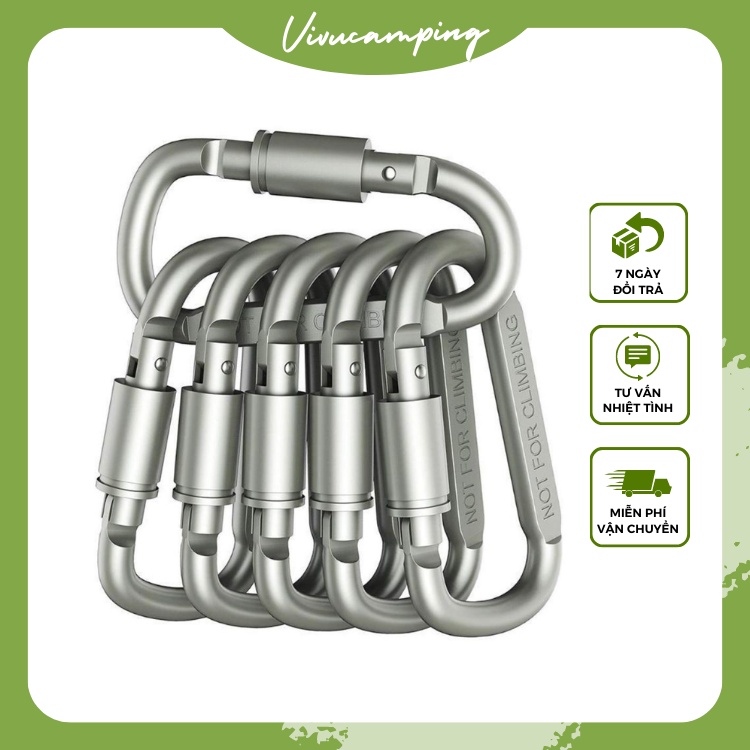 Bộ Móc Khóa Đa Năng Chữ D Màu Bạc Khoá Xoay Lock Hợp Kim Nhôm 8cm Dùng Để Treo Đồ Balo Du Lịch Đi Phượt Dã Ngoại
