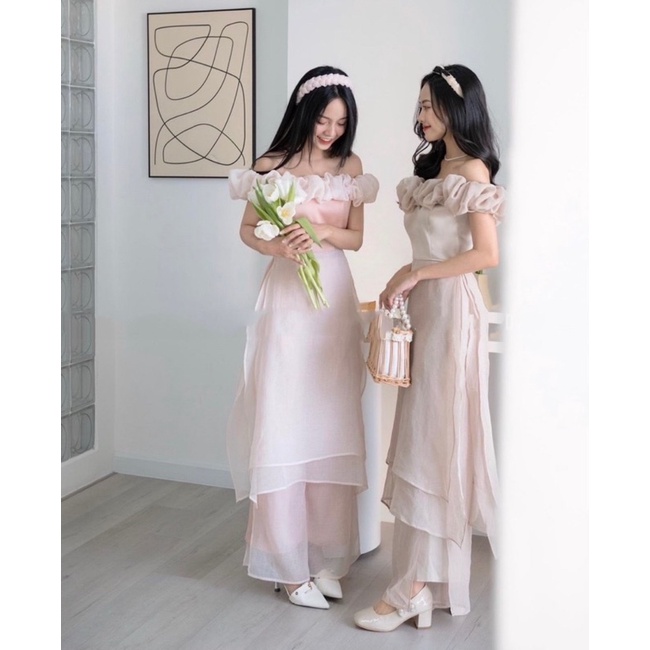 SET ÁO DÀI VOAN BẸT VAI PHỒNG + QUẦN SUÔNGG