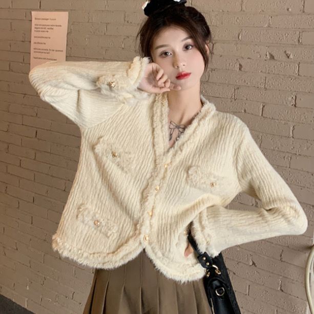 Áo Khoác Cardigan Dệt Kim Dáng Rộng Phối Tua Rua Phong Cách Xiaoxiang Thời Trang Mùa Thu 2022 Mới