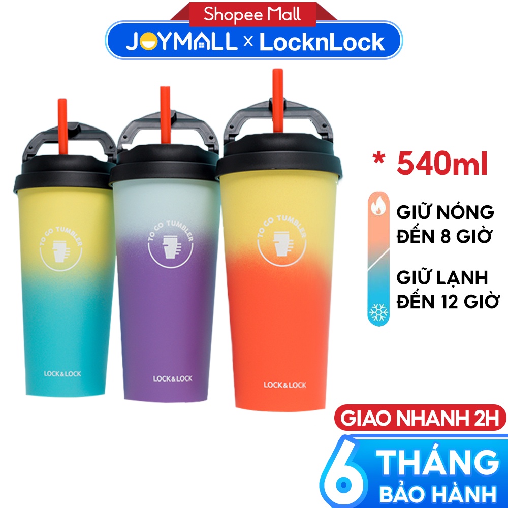 Ly giữ nhiệt Lock&Lock 540ml Clip Tumbler LHC4151 - Hàng chính hãng, miệng ly rộng kèm ống hút chịu nhiệt - JoyMall