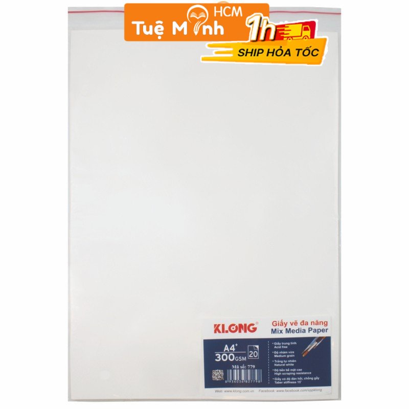 Tập 20 giấy vẽ A4+ Klong siêu dày 300gsm giấy ký họa mỹ thuật màu nước MS 779 dễ xé