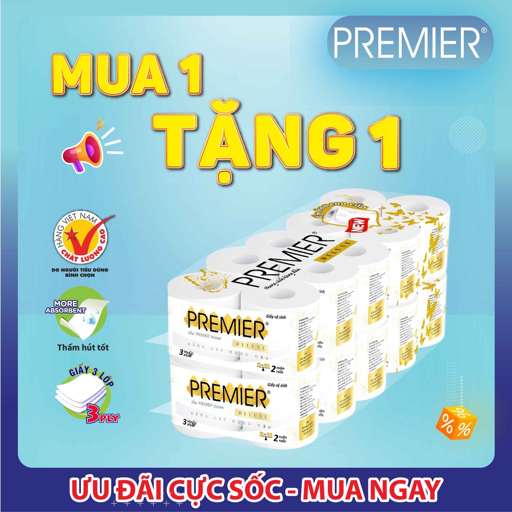 Giấy Vệ Sinh Premier Deluxe đóng cặp (10 cuộn/bịch) - Mua 1 tặng 1