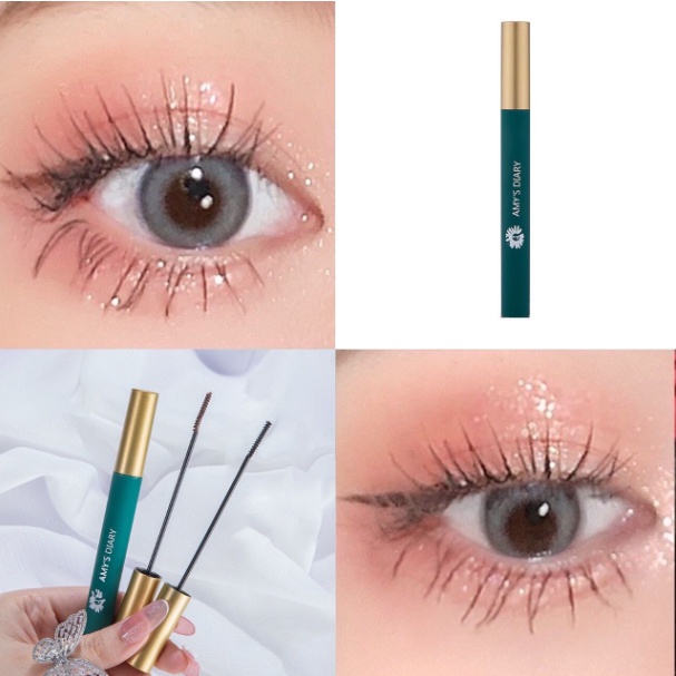 Mascara chuốt mi đầu chải siêu mảnh tơi mi kháng nước lâu trôi AMY's DIARY vỏ xanh vàng luxury